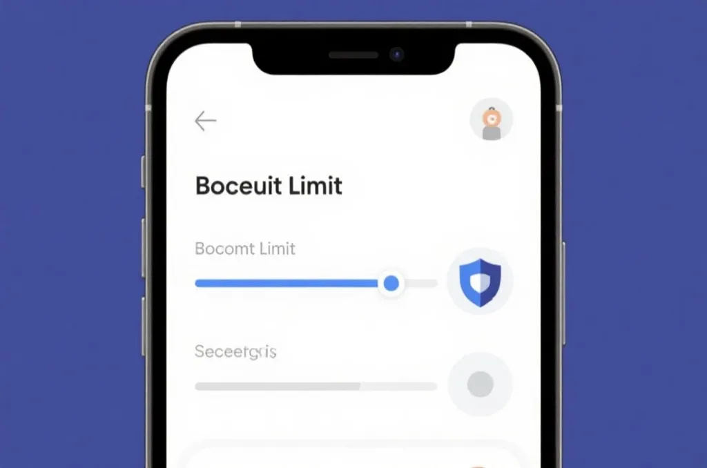 A secure mobile app user interface demonstrating budget limit settings and safety shield icon